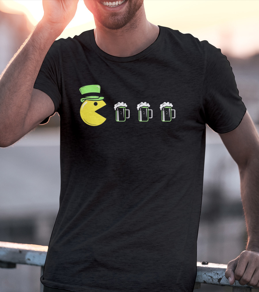 St Pacman's Day St Patrick's Day Beer And Classic Video Game Celebration T-Shirt