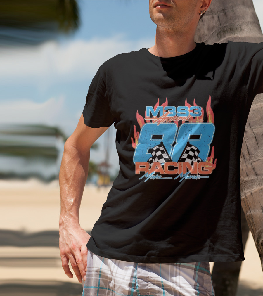 M3S3 Apparel 88 Racing Make Moves Racing Flames Checkered Flags T-Shirt