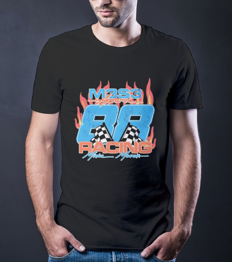 M3S3 Apparel 88 Racing Make Moves Racing Flames Checkered Flags T-Shirt