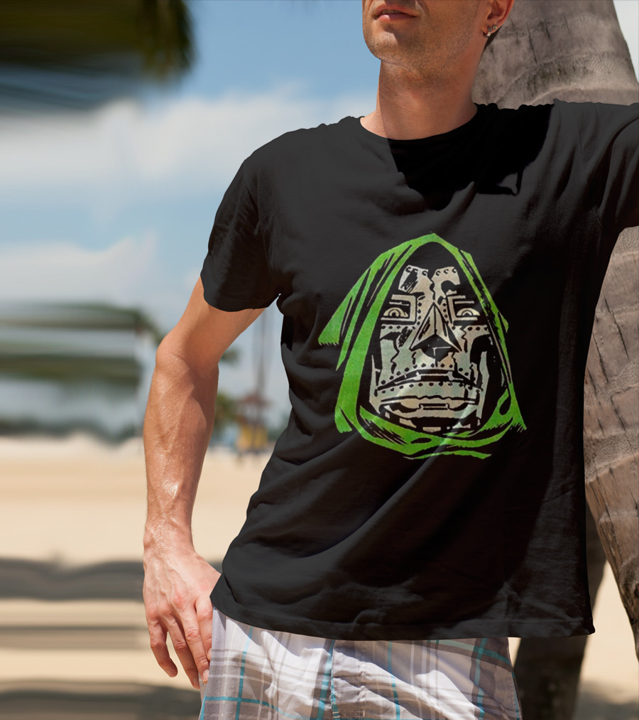 Victor Von Doom Dr Doom Comic Face Drawing Green Hood T-Shirt