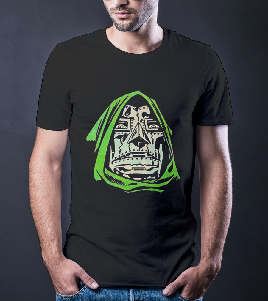 Victor Von Doom Dr Doom Comic Face Drawing Green Hood T-Shirt