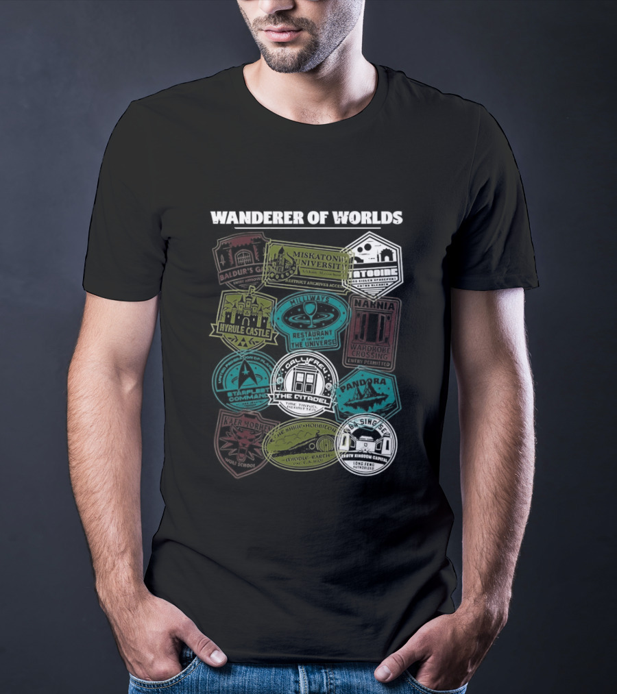 Wanderer Of Worlds Travelers Interdimensional Passport Stamps Portal Adventures T-Shirt