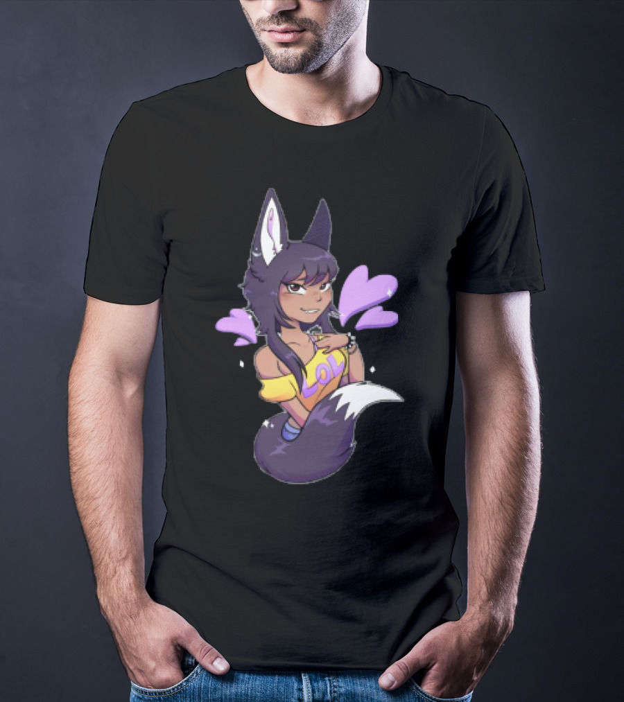 SaraWolf Wolf Girl Lover LOL Purple Hearts Playful Vibes T-Shirt