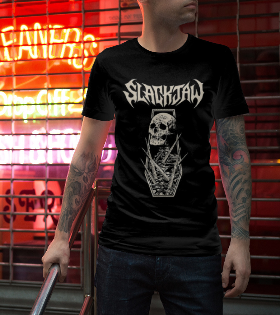 Slackjaw Skull And Coffin Design T-Shirt