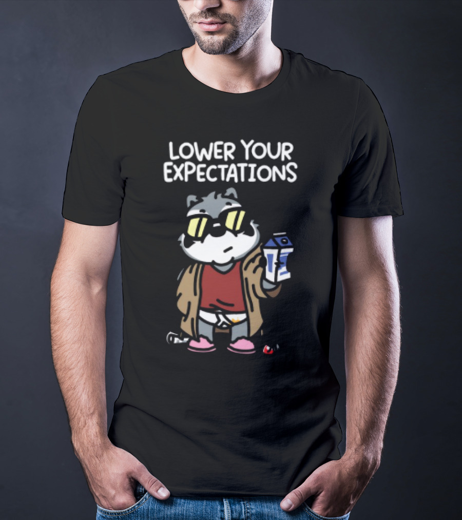 Lower Your Expectations Cool Cat Cartoon In Sunglasses With Milk T-Shirt