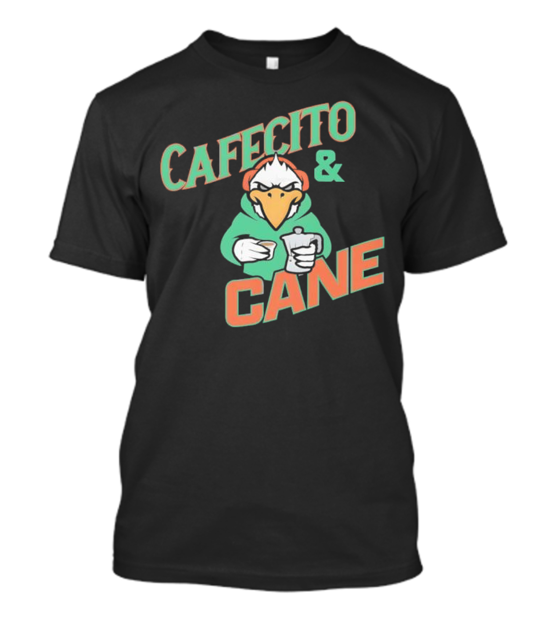 Cafecito And Cane Miami Hurricanes Mascot Holding Coffee Graphic T-Shirt