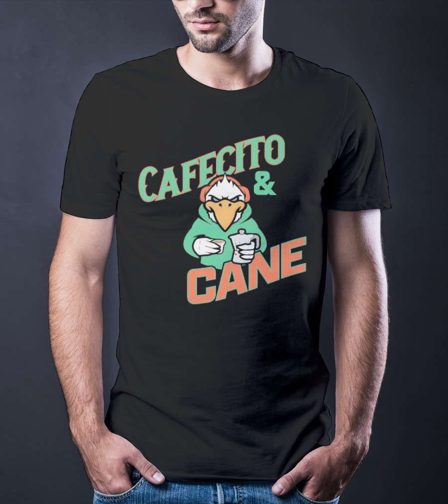 Cafecito And Cane Miami Hurricanes Mascot Holding Coffee Graphic T-Shirt