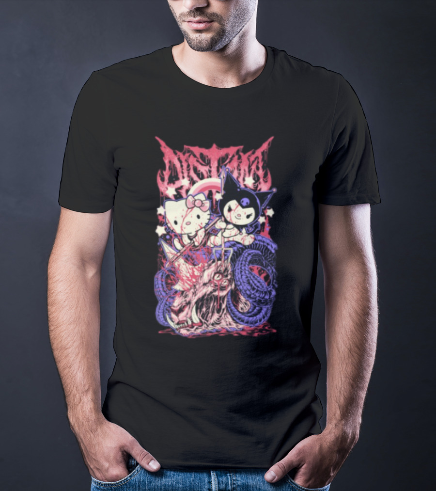 Distant Kitties New Hello Kuromi Gothic Horror Fusion T-Shirt
