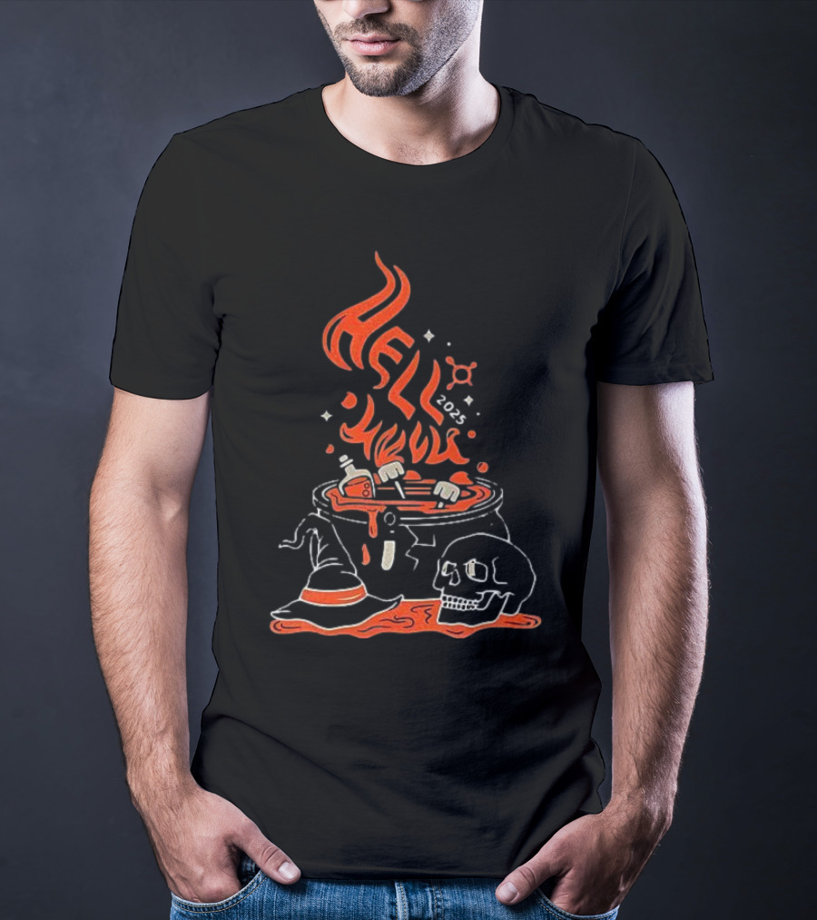 Hell Week 2025 Halloween Witch Skull Cauldron Potion T-Shirt