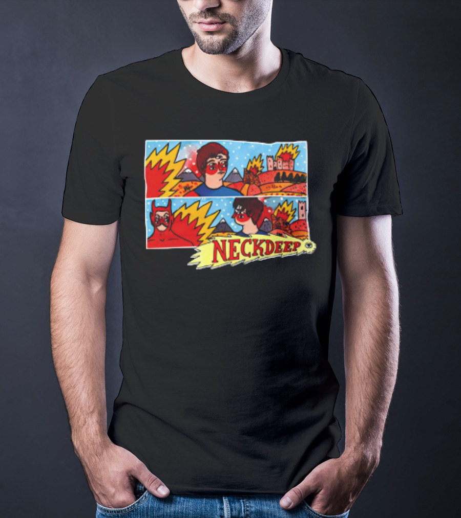 Neck Deep 10 Year Anniversary Comic Style Superhero Scene T-Shirt