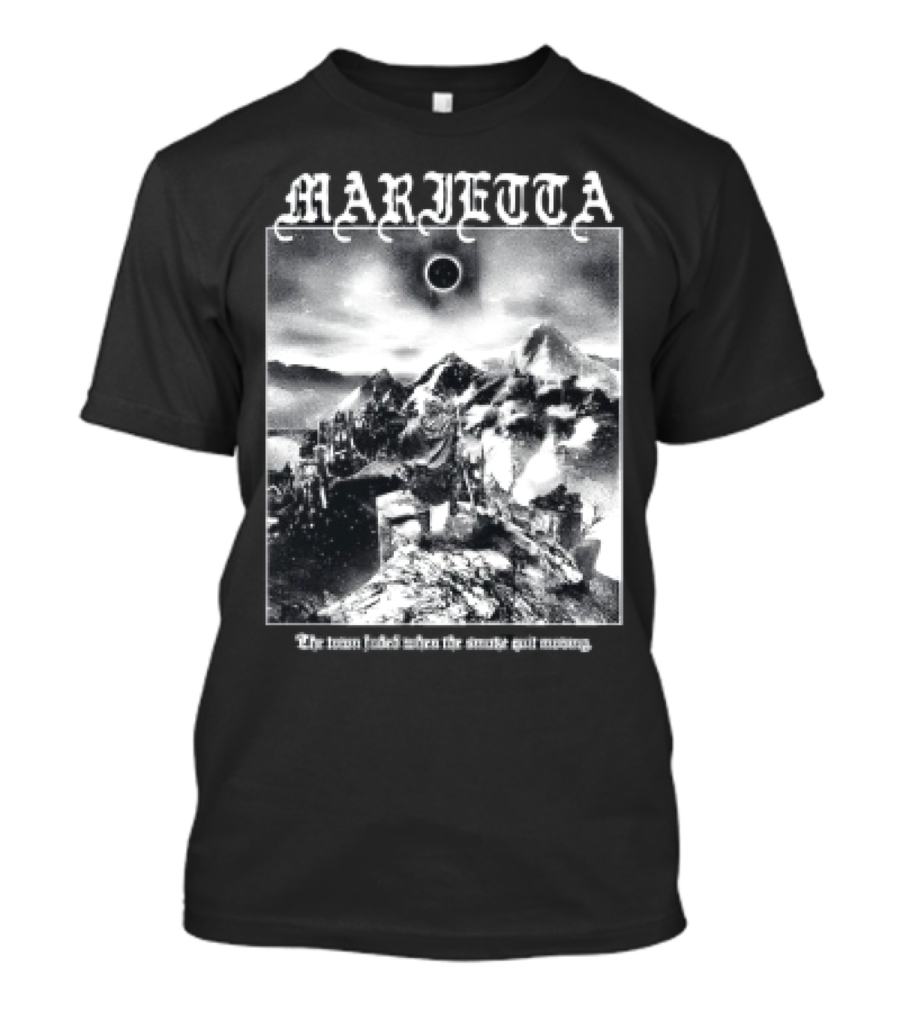 Marietta The Town Faded Eclipse Over Mountains And Town T-Shirt
