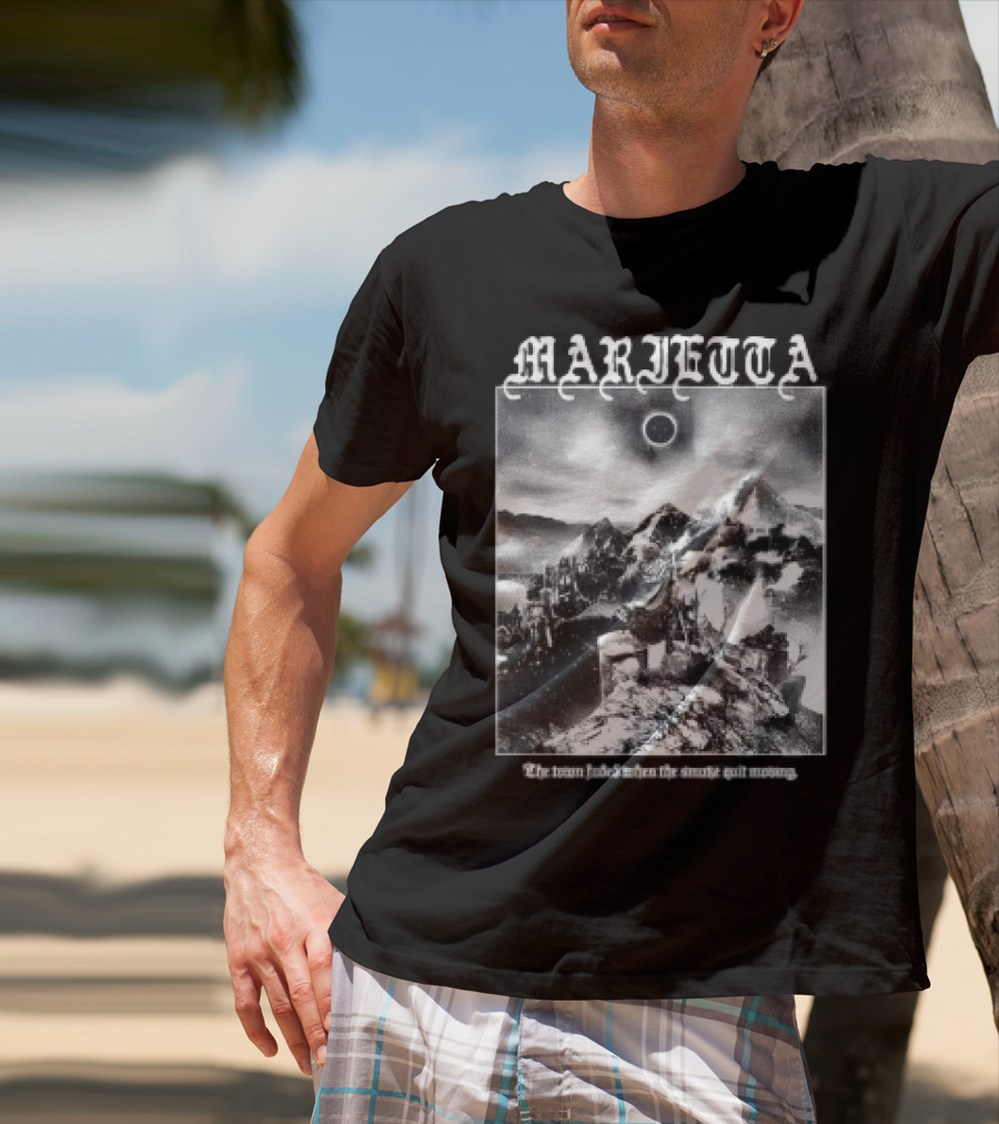 Marietta The Town Faded Eclipse Over Mountains And Town T-Shirt