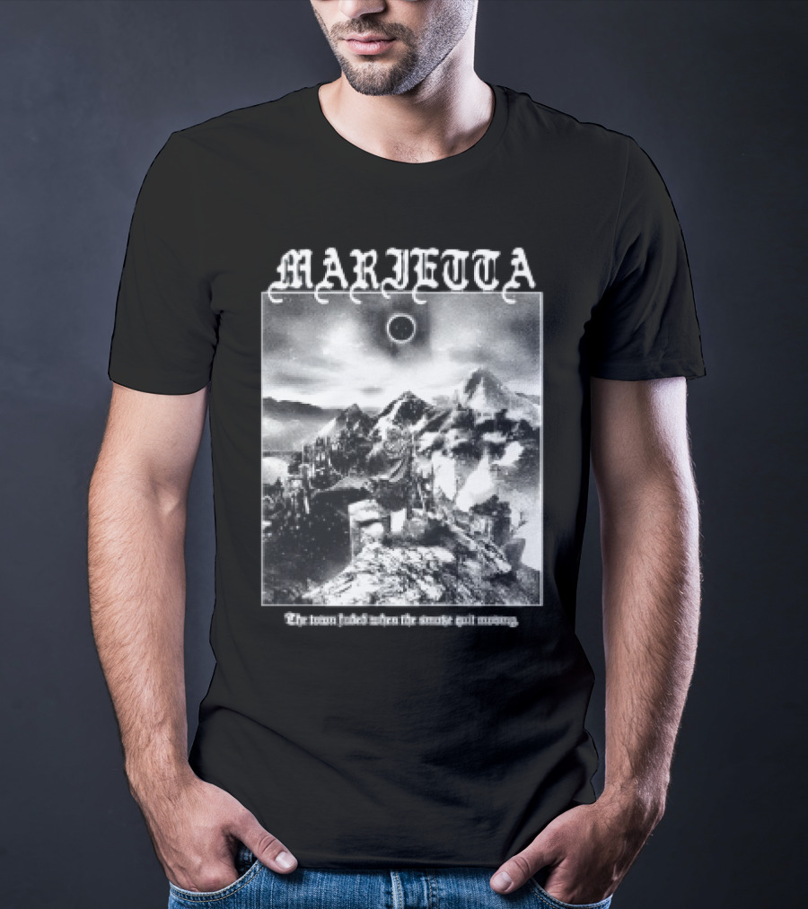 Marietta The Town Faded Eclipse Over Mountains And Town T-Shirt
