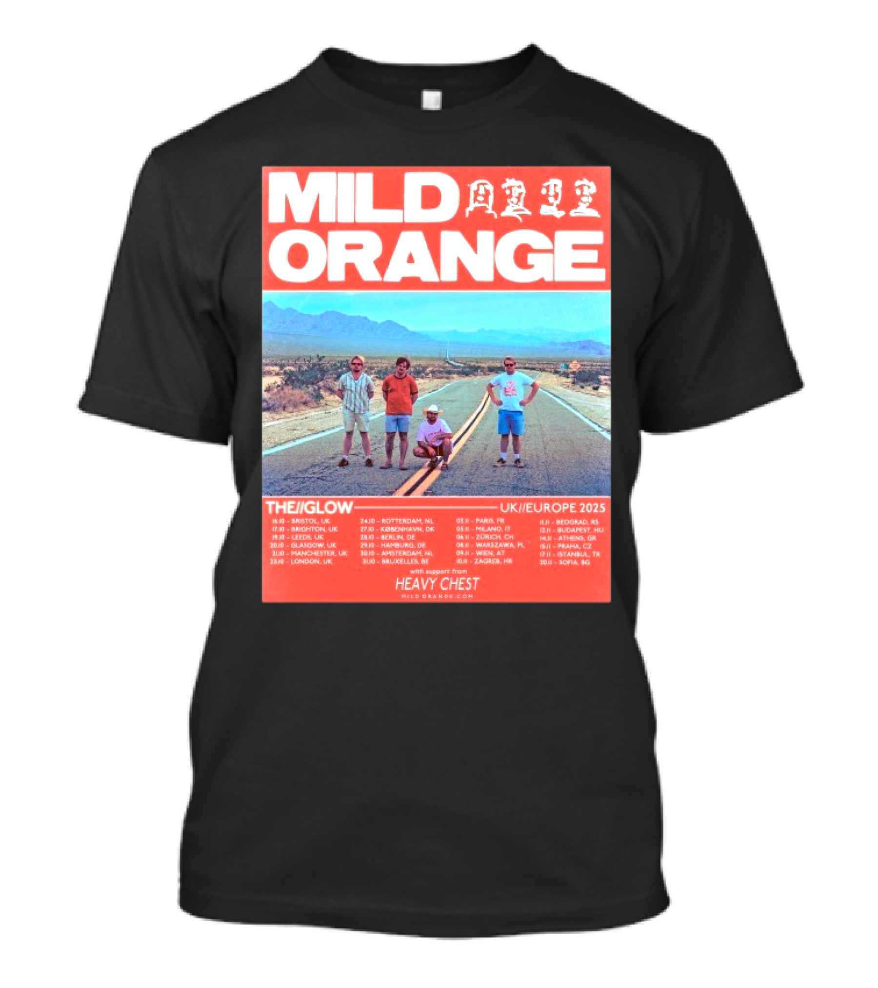 Mild Orange The Glow Tour UK Europe 2025 Dates Heavy Chest Support T-Shirt