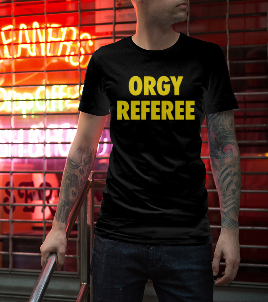 Orgy Referee Black Bold Yellow Text T-Shirt