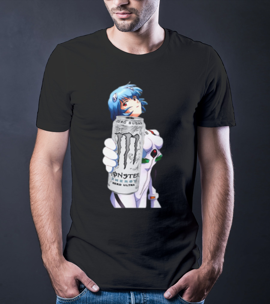 Rei Monster Energy Zero Ultra Crossover With Blue Hair Anime Character T-Shirt