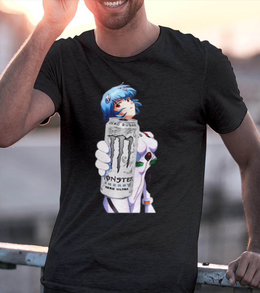 Rei Monster Energy Zero Ultra Crossover With Blue Hair Anime Character T-Shirt