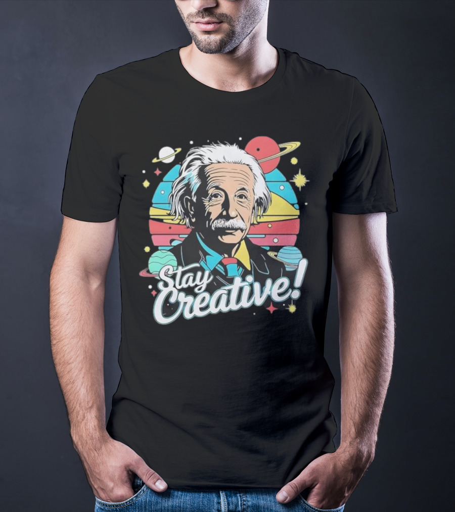 Albert Einstein Stay Creative Vintage Planets Space Theme T-Shirt