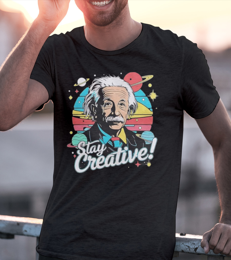 Albert Einstein Stay Creative Vintage Planets Space Theme T-Shirt