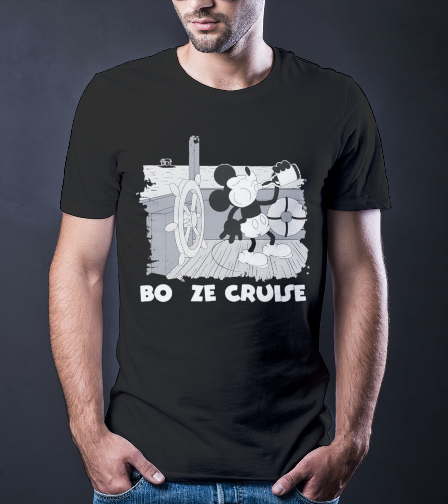 Booze Cruise Cartoon Character With On Vintage Sailing Scene T-Shirt