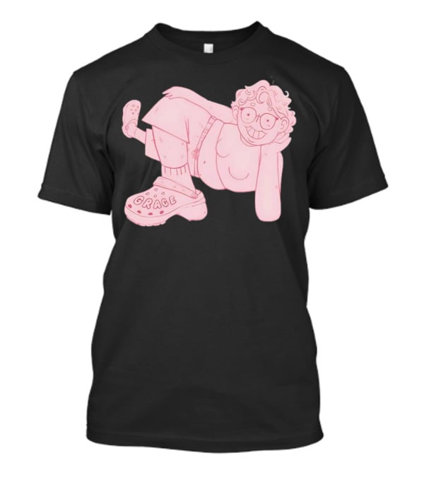 Grace Reiter Crocs Cartoon Character With Pink Outfit And Glasses T-Shirt