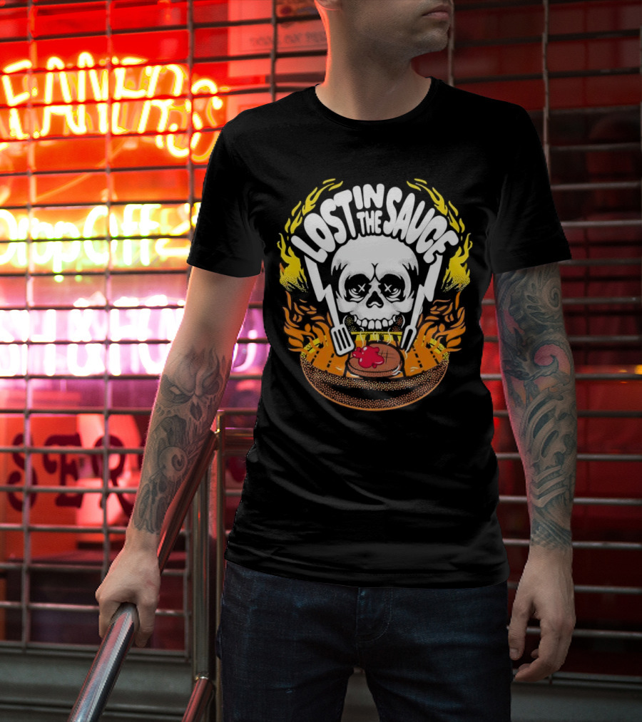Lost In The Sauce Skull Forks Flames T-Shirt