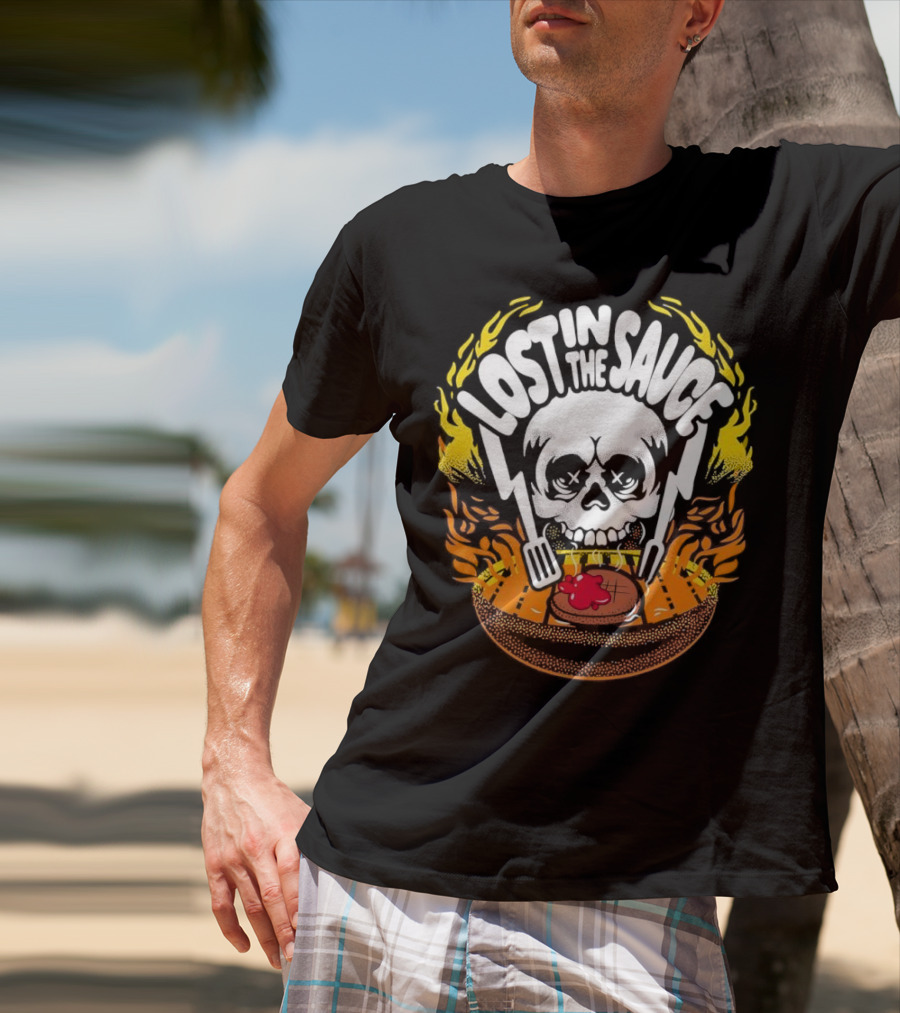Lost In The Sauce Skull Forks Flames T-Shirt