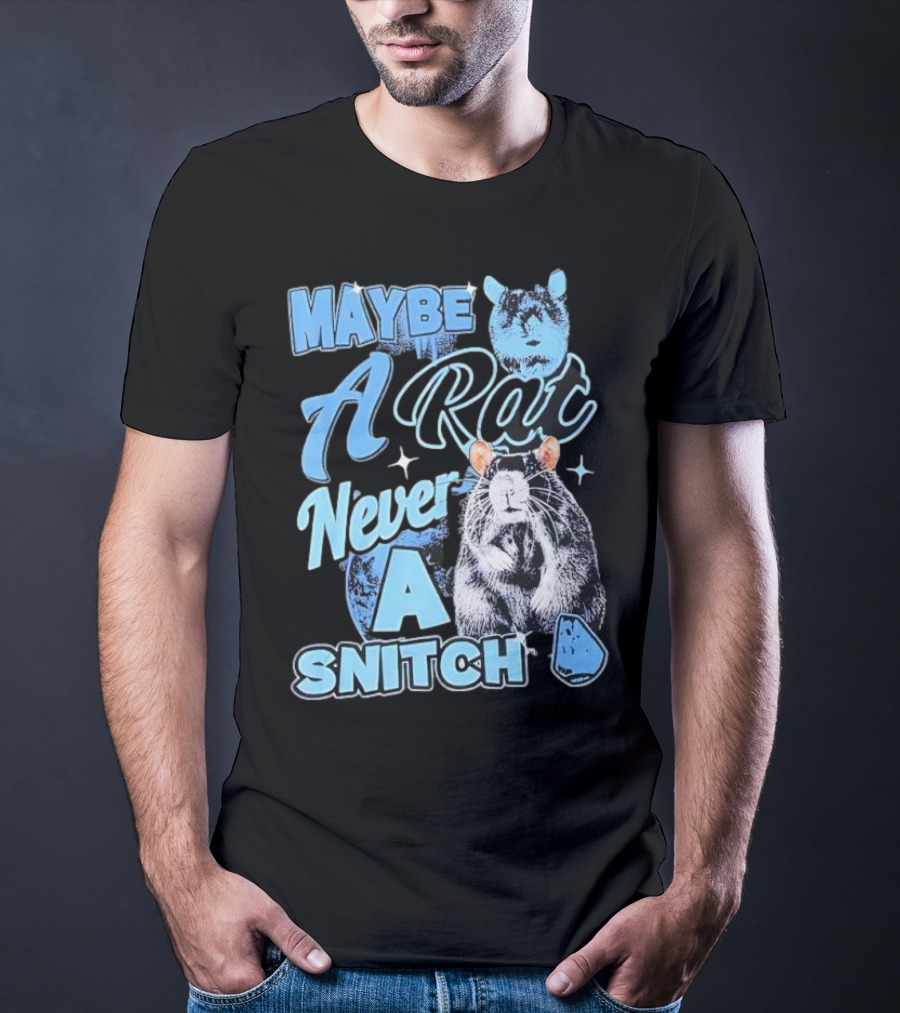 Maybe A Rat Never A Snitch Cute Cartoon Rat Art Blue Aesthetic T-Shirt