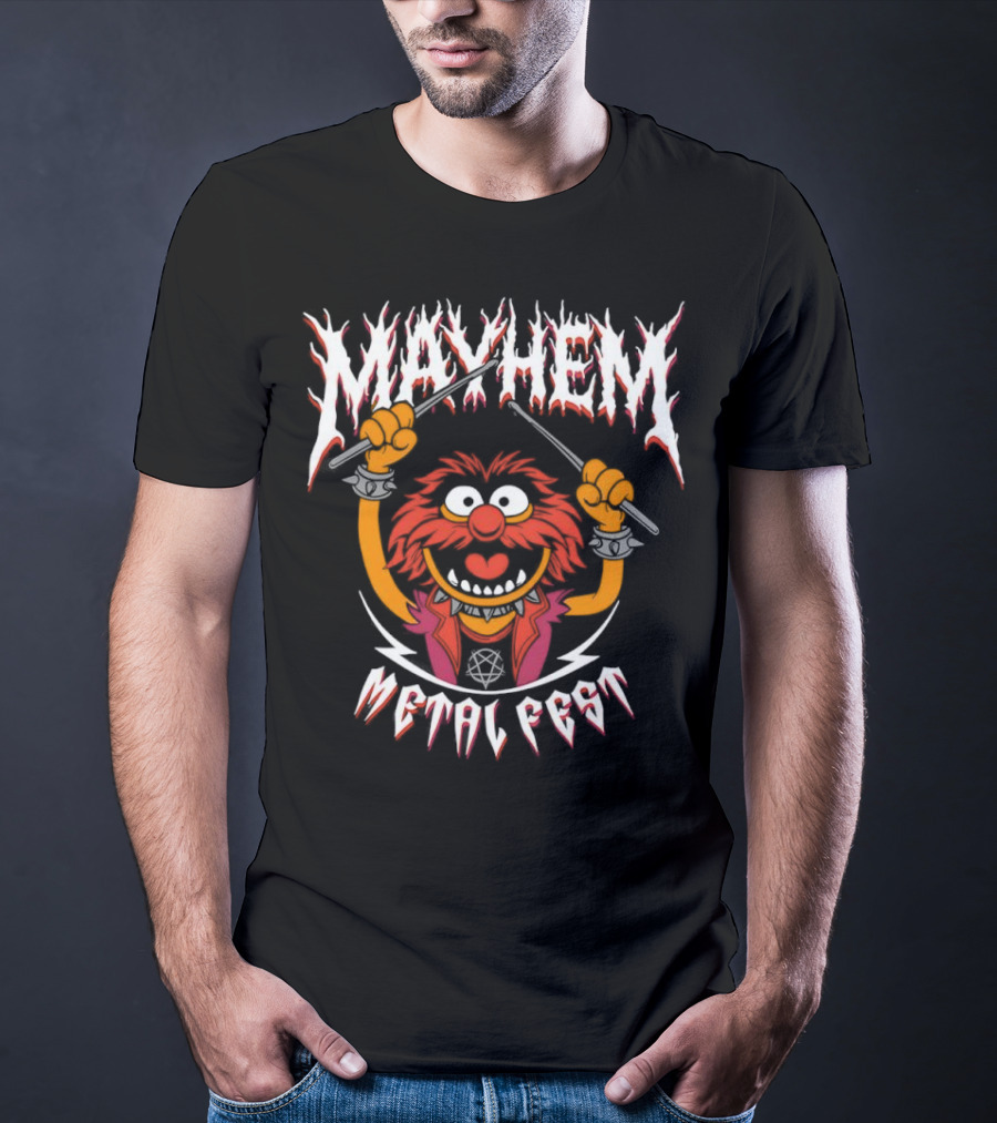 Mayhem Metal Fest Animal Muppets Character Rock Drummer T-Shirt