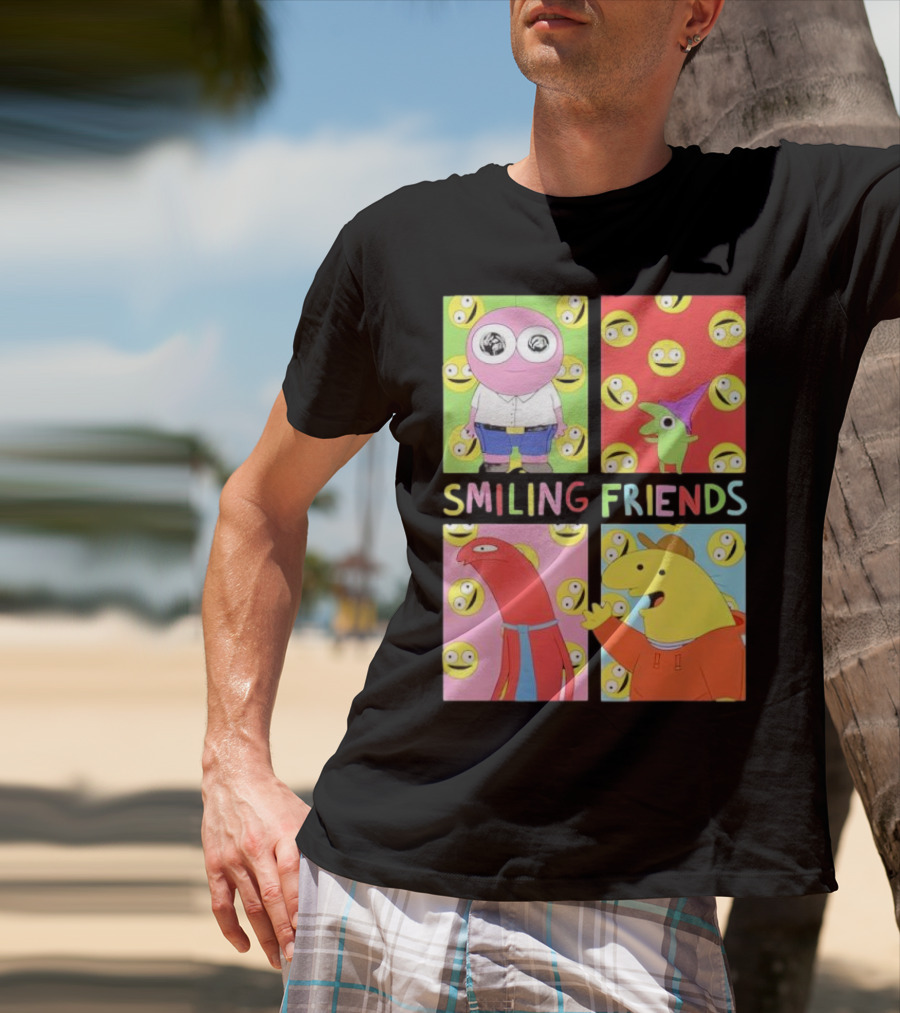Smiling Friends Character Grid Pop Art Funny Cartoon Faces T-Shirt