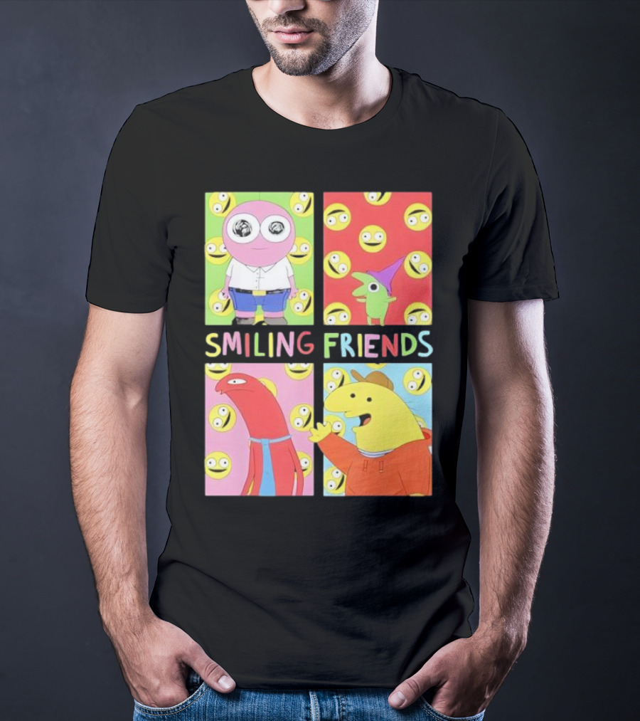 Smiling Friends Character Grid Pop Art Funny Cartoon Faces T-Shirt