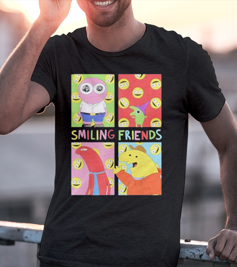 Smiling Friends Character Grid Pop Art Funny Cartoon Faces T-Shirt
