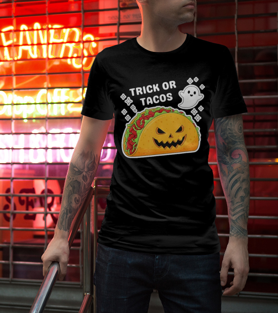 Trick Or Tacos Spooky Jack-o-lantern Halloween Mexican Food T-Shirt