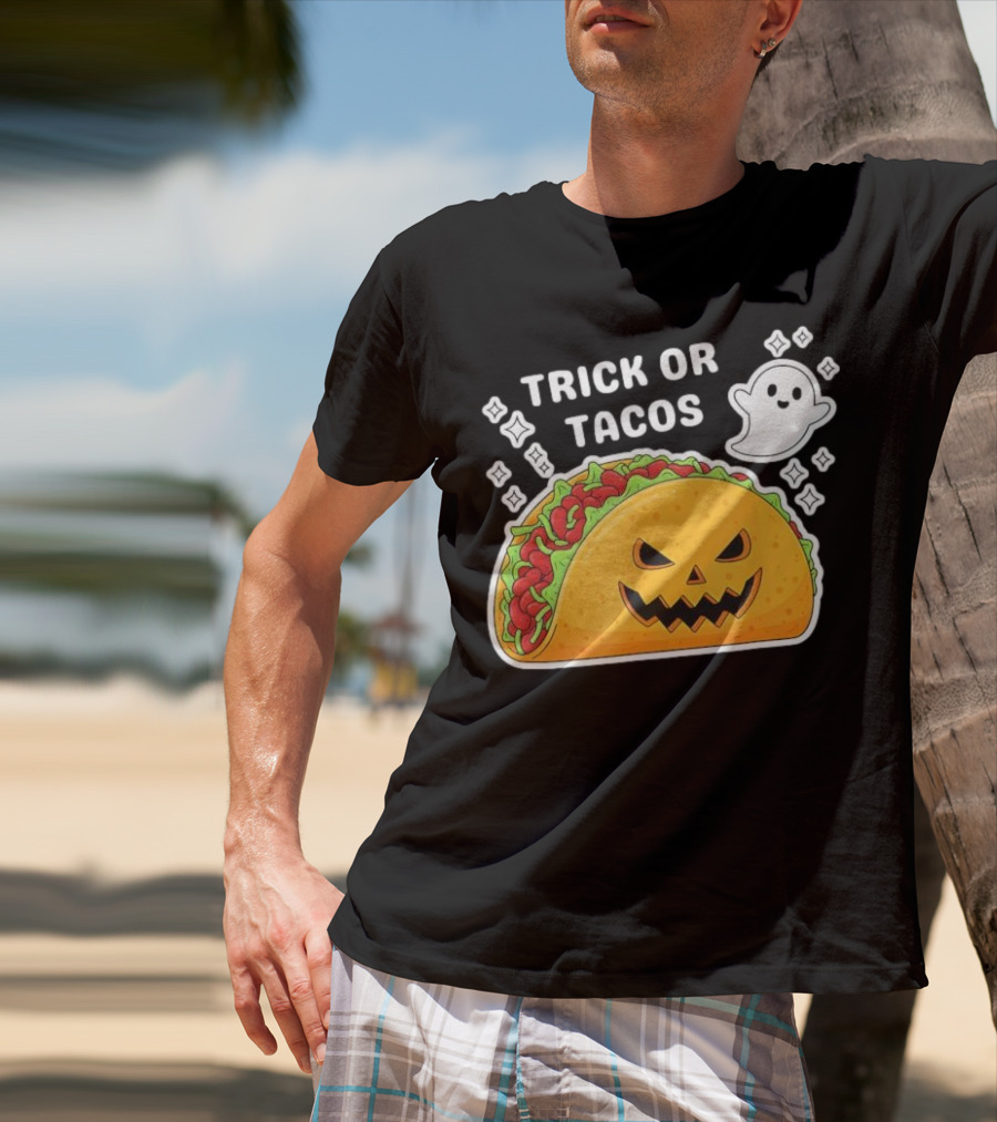 Trick Or Tacos Spooky Jack-o-lantern Halloween Mexican Food T-Shirt