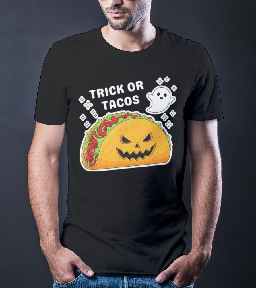 Trick Or Tacos Spooky Jack-o-lantern Halloween Mexican Food T-Shirt