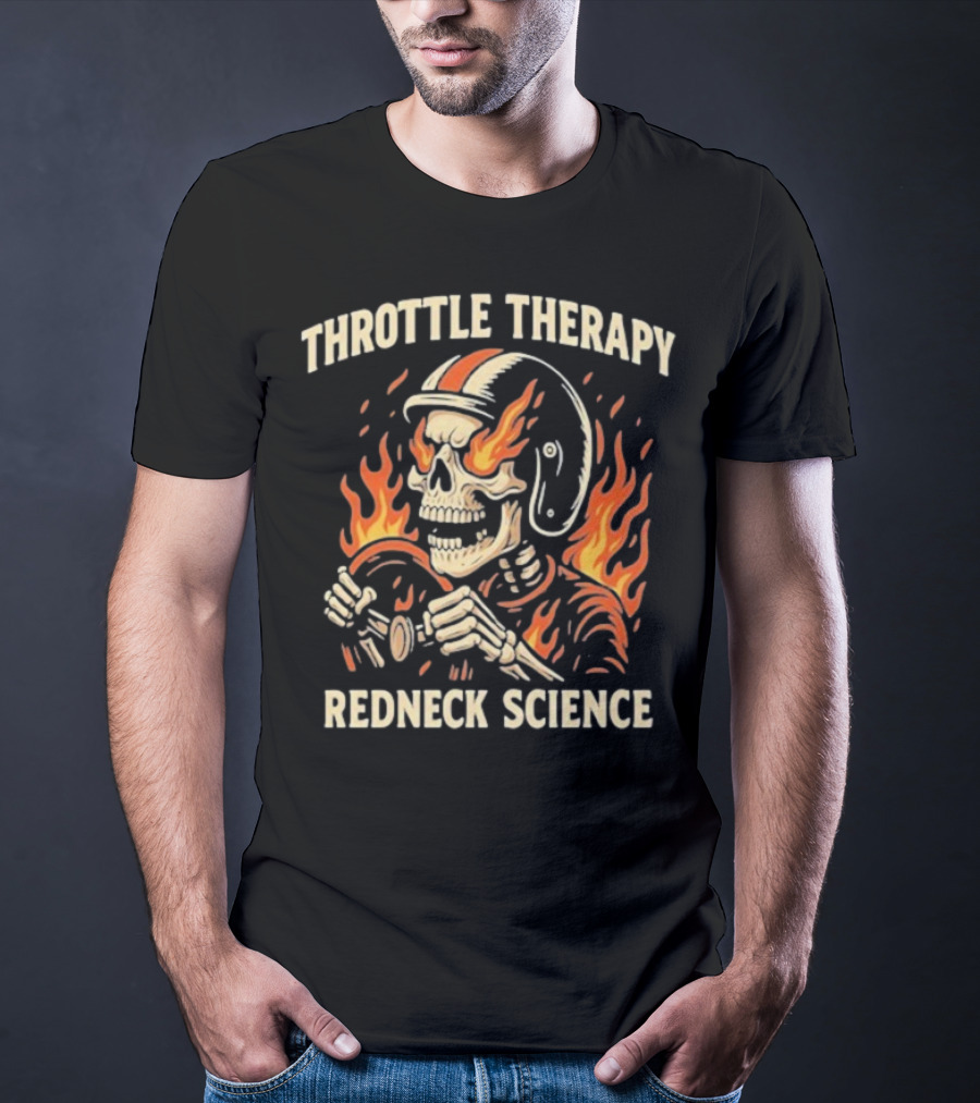 Throttle Therapy Redneck Science Flaming Skeleton T-Shirt