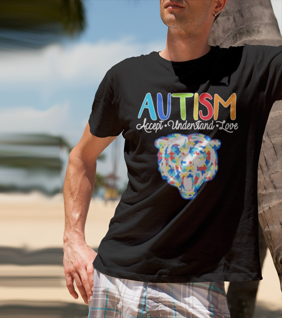 Chicago Bears Autism Accept Understand Love Puzzle Piece Bear T-Shirt