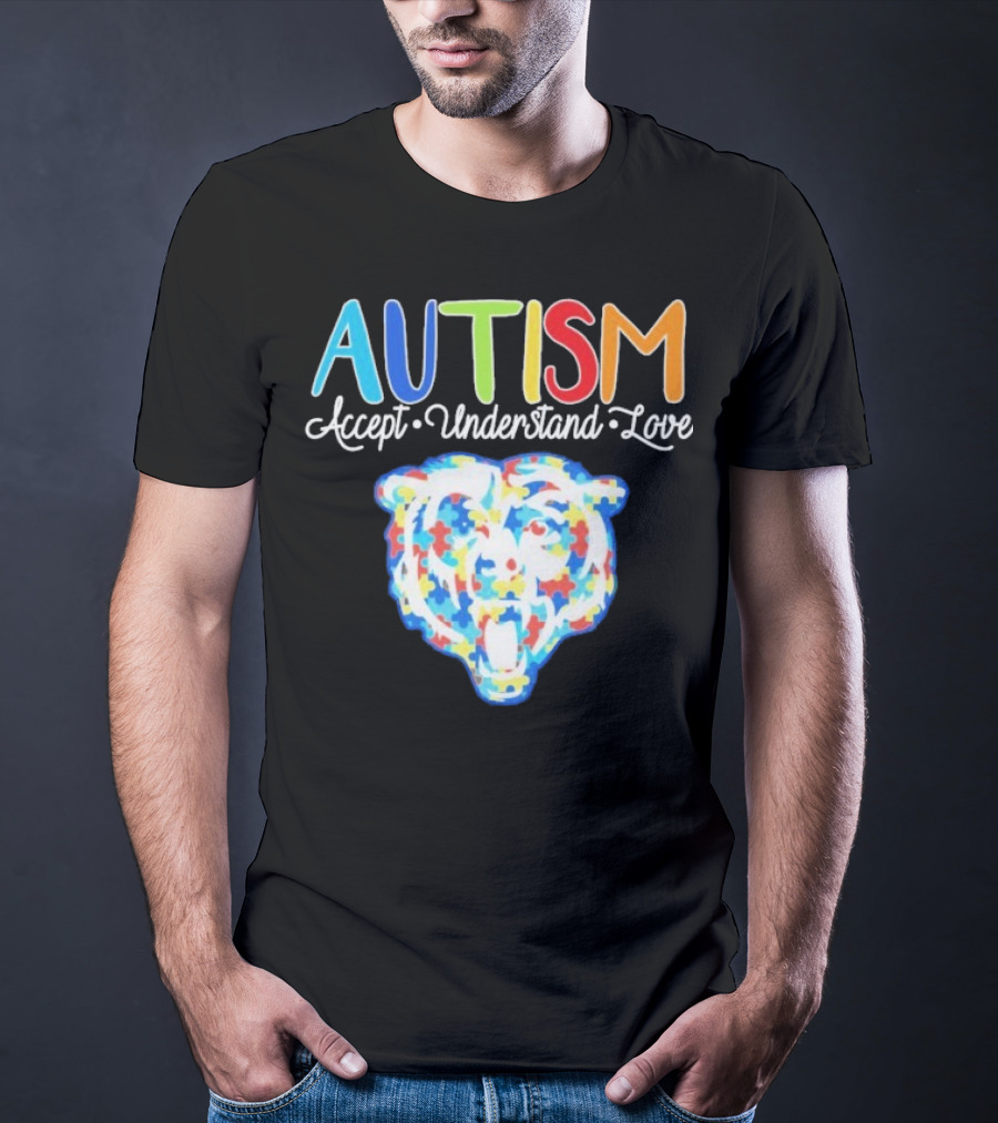 Chicago Bears Autism Accept Understand Love Puzzle Piece Bear T-Shirt