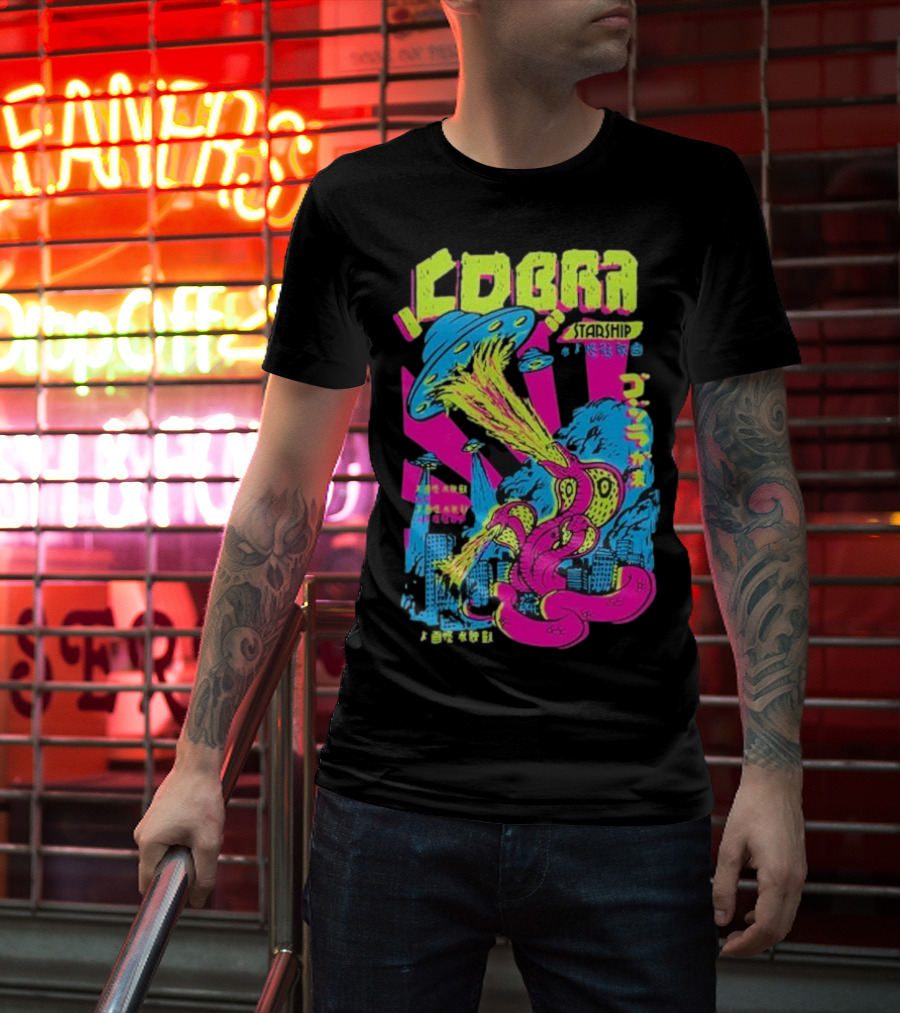 Cobra Starship UFO Fire Breathing City Attack Neon Art T-Shirt