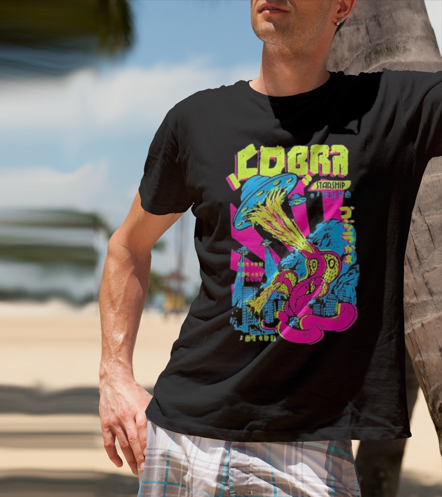 Cobra Starship UFO Fire Breathing City Attack Neon Art T-Shirt
