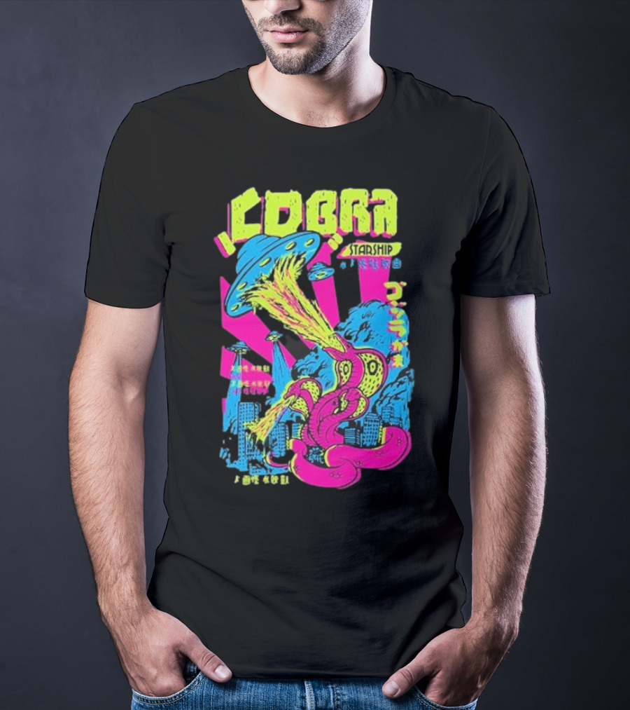 Cobra Starship UFO Fire Breathing City Attack Neon Art T-Shirt