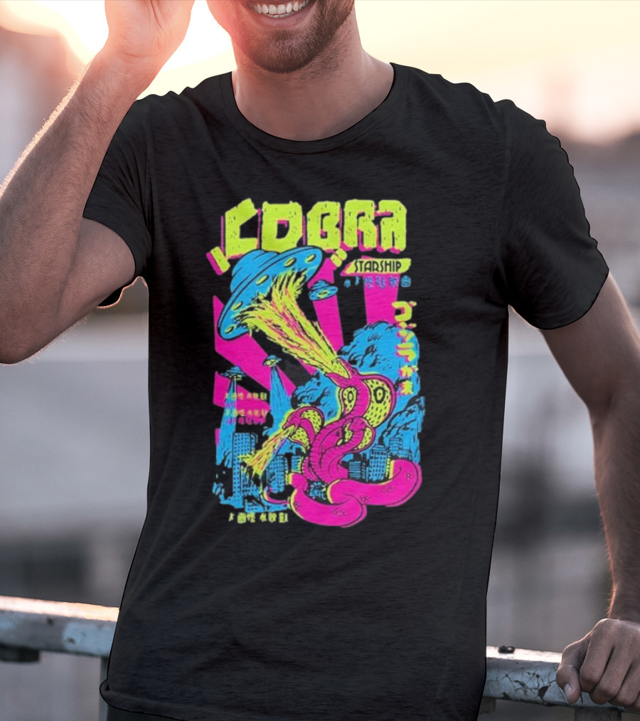 Cobra Starship UFO Fire Breathing City Attack Neon Art T-Shirt