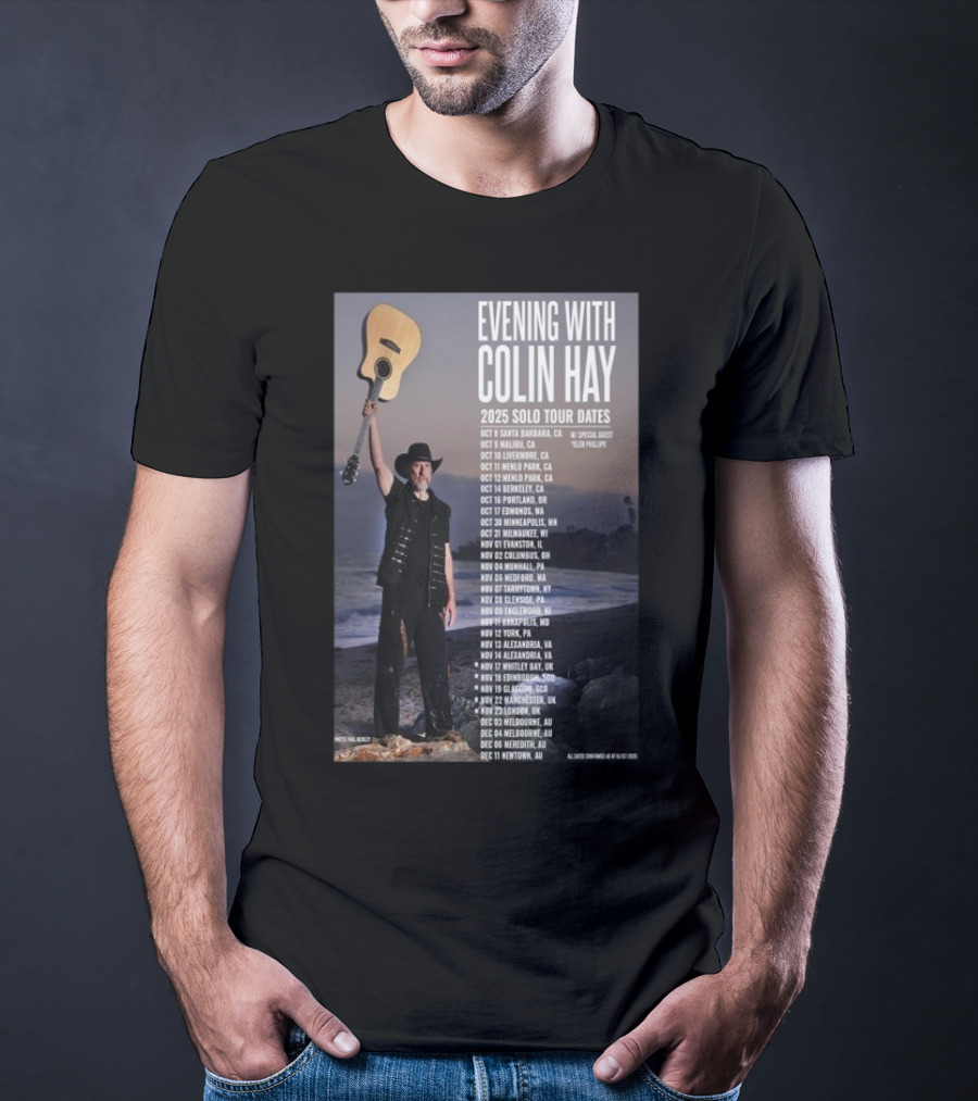 Evening With Colin Hay 2025 Solo Tour Dates Guitar Event Featuring Glen Phillips T-Shirt