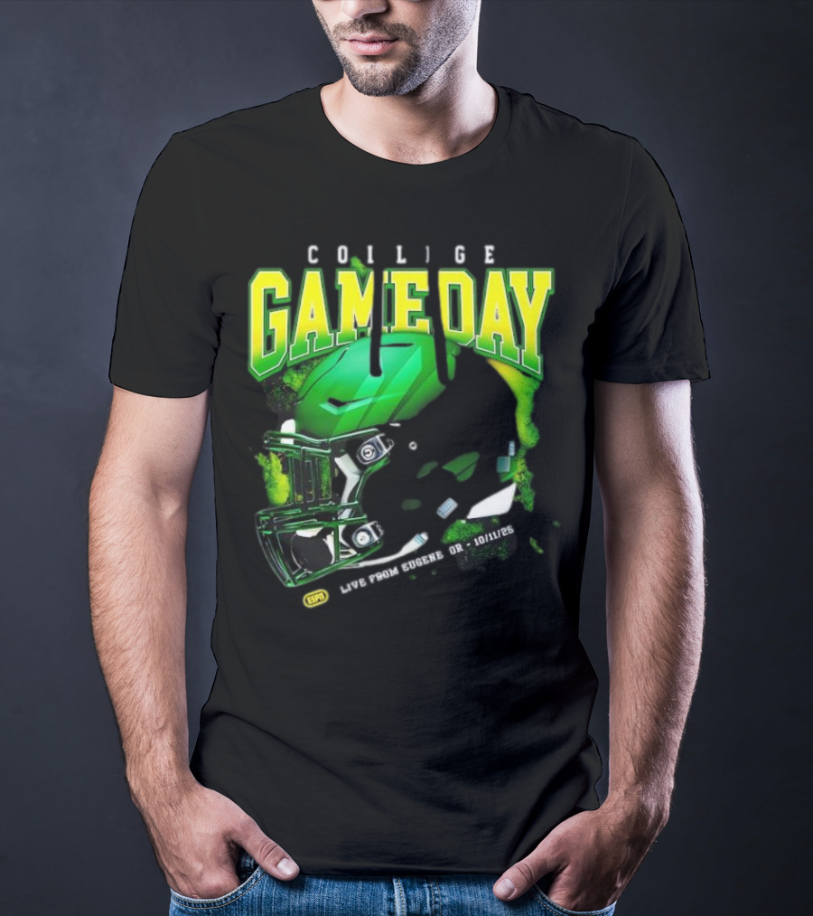 College GameDay Green Football Helmet October Live From Eugene OR 10 11 25 T-Shirt