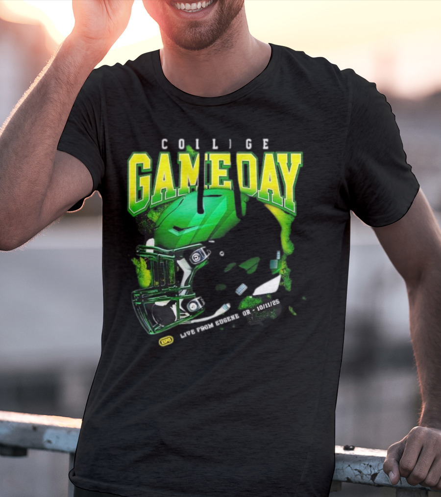 College GameDay Green Football Helmet October Live From Eugene OR 10 11 25 T-Shirt