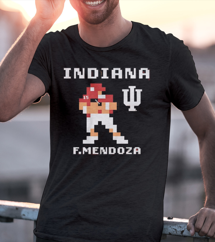 Indiana Football F. Mendoza Retro Pixel Art Player Number 15 T-Shirt
