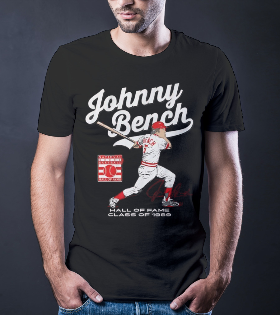 Johnny Bench National Baseball Hall Of Fame Class Of 1989 Signature T-Shirt