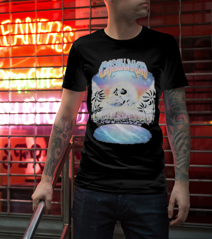 Laura Redman Club Casablanca Skull Palm Trees Sunset Coastal Scene T-Shirt