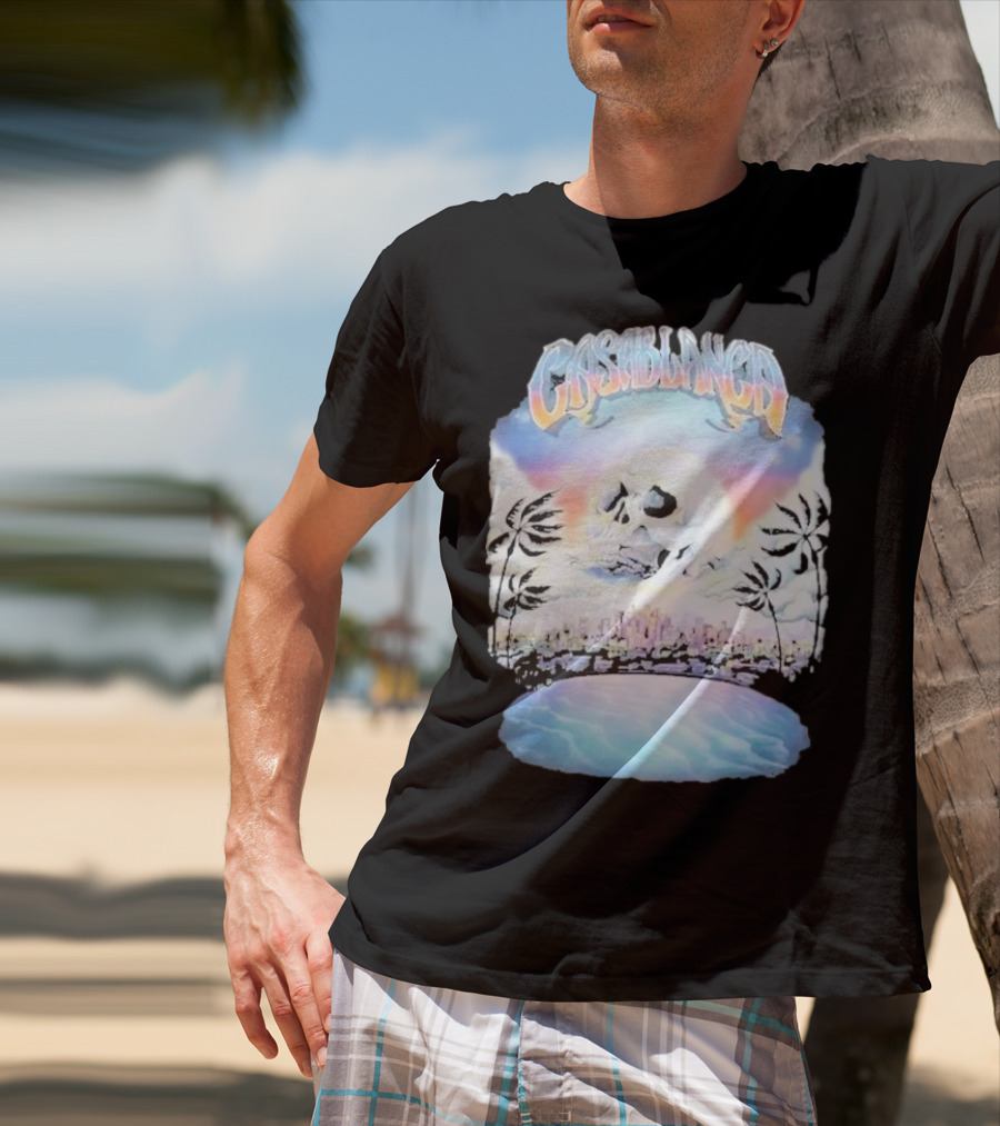 Laura Redman Club Casablanca Skull Palm Trees Sunset Coastal Scene T-Shirt