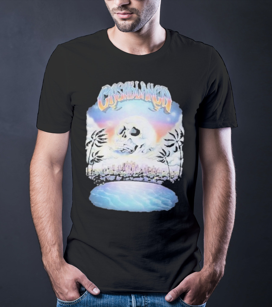 Laura Redman Club Casablanca Skull Palm Trees Sunset Coastal Scene T-Shirt